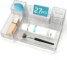 27 PCS Clear Drawer Organizer Set, 4 Sizes Desk Drawer Storage Bins, Divider Tra