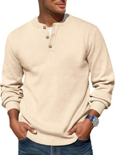 Mens Henley Knit Sweater Long Sleeve Quarter Button Pullover Sweaters Casual Fal