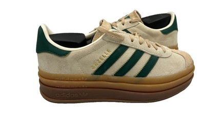 Adidas Women's Gazelle Bold Lace Up Platform Shoes Cream/Green Size:7 91B