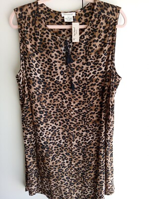 NWT Ladies BEACH LUNCH LOUNGE Brown Black Leopard Dress XL Sleeveless  V-Neck | eBay