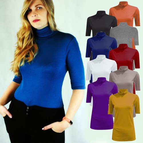 LADIES SMART WORK TOP HIGH POLO ROLL 