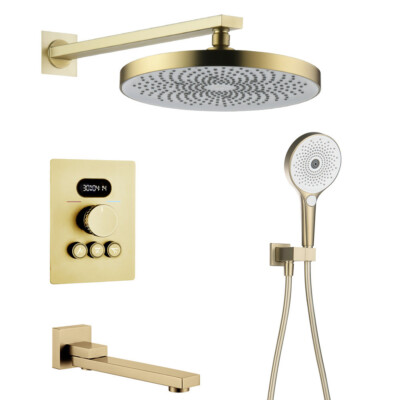 #ad #ad Brushed Gold Digital Display Thermostatic Faucet Set 255MM Rain Shower Spray Tap $515.64