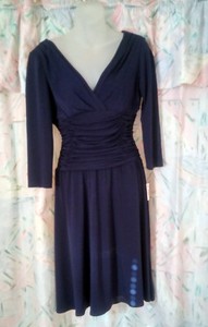Women Casual Evening Party Dress Dressbarn Ruching Navy Size 8