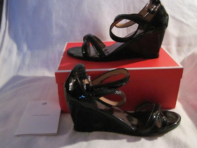 COACH CORETTA BLACK PATENT CRISS CROSS WEDGE SANDAL 8M A0280 NIB