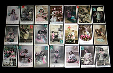 ENFANT MODE BELLE EPOQUE FILLE FILLETTE CHARLOTTE BOUQUET FLEURS LOT 21 CPA B65