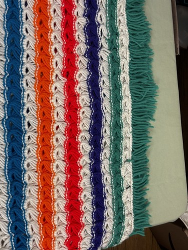 Vintage Afghan Rainbow Striped Crochet Throw Blanket 38”x60”Beautifully Done - Picture 2 of 7