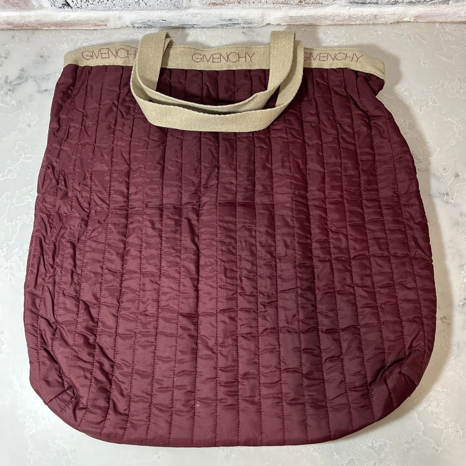 Givenchy Quilted Tote Burgundy Large 20x20 Beach Shopping Bag Zippered - Image 3 of 4