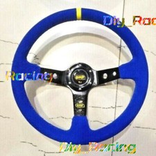 350mm Blue Suede Leather Deep Dish Racing Steering Wheel Fit MOMO Hub OMP hub