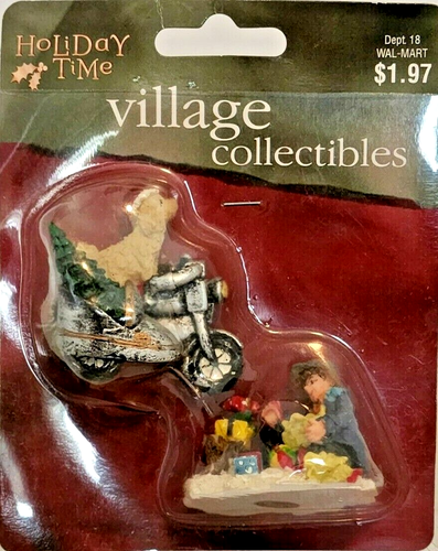 Holiday Time Village Collectibles Dog Sidecar Girl Presents Christmas Scene