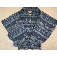 Vintage Bear Ridge Poncho Western Usa Osfa Blue Black Aztec Fleece Shaw