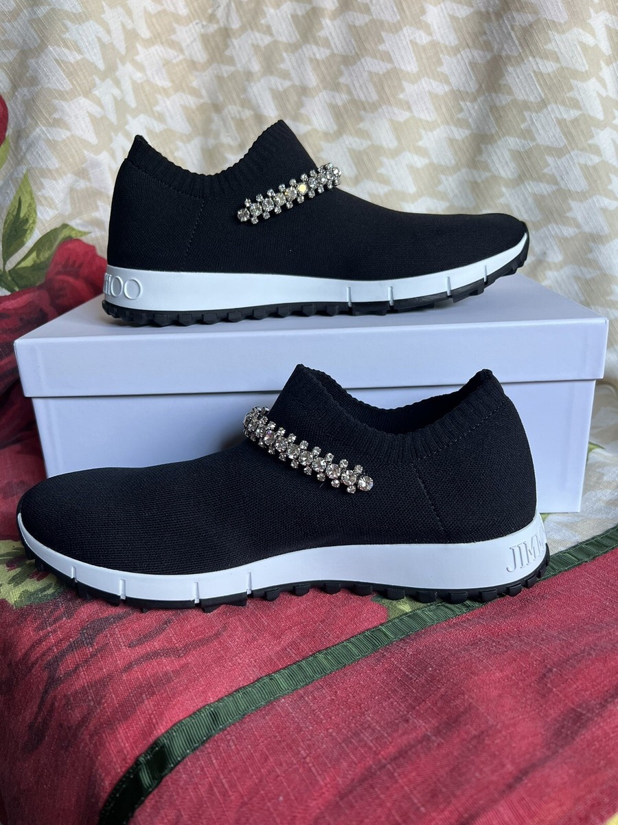 Jimmy Choo Verona Black Knit Trainers with Crystal Detailing Jimmy Choo Verona Black Knit Trainers with Crystal Detailing