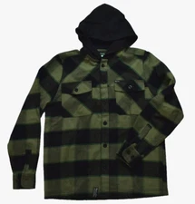 Lifted Research Group LRG Mens Only One Buffalo Green Hooded Flannel Shirt NWT S