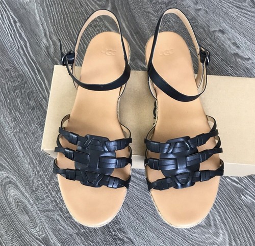 Ugg Sandals Larissa Strappy Black Leather Flats . Size 10 In Women . | eBay