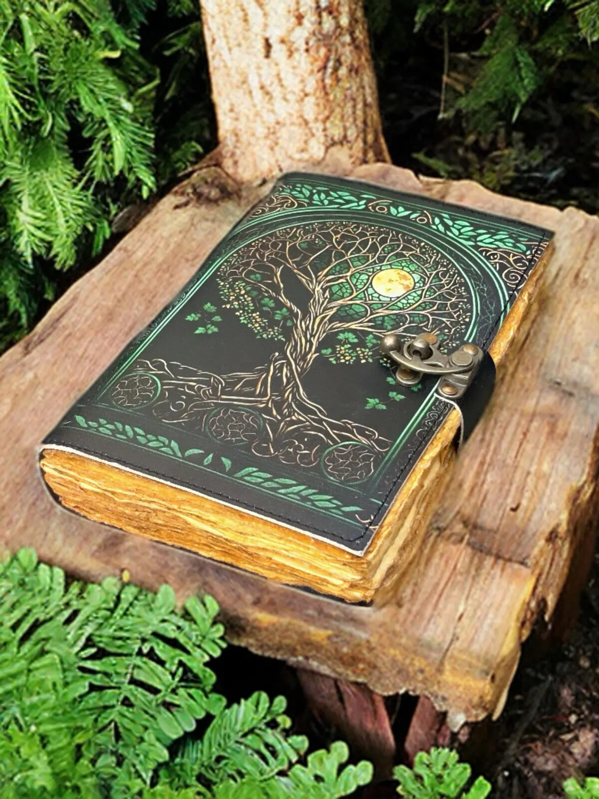 Grimoire Leather Journal with Tree of Life Design - Blank Spell Book for Wicca and Witchcraft