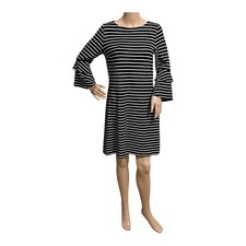 Ann Taylor Factory Striped Dress M Black White Nautical Preppy Coastal Stretch