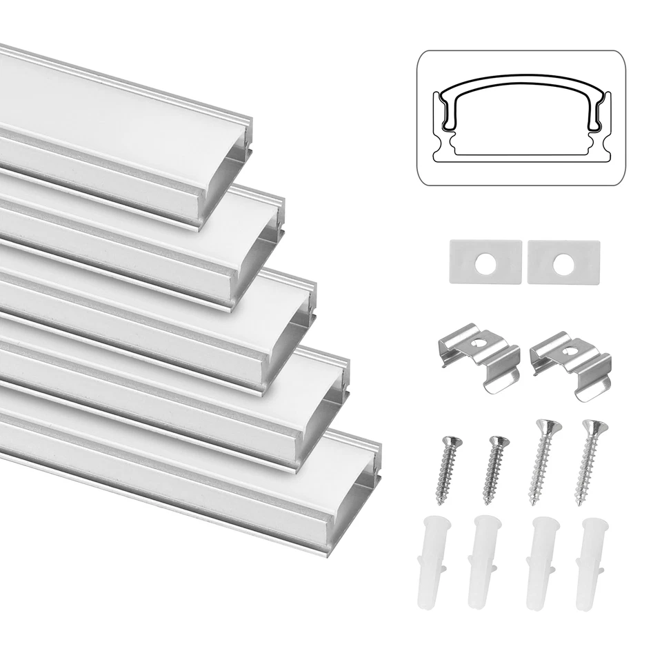 5x 1m LED Profilo Alluminio Guida Barra Forma-U per Striscia LED - Immagine 2 di 4