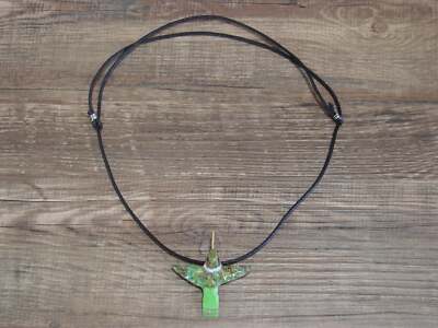 Hand Carved Bronze Gaspeite Aggregate Hummingbird Fetish Necklace - Mitchell