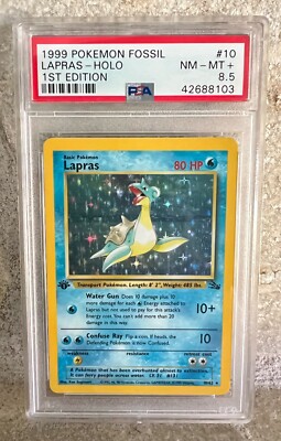 1999 Pokemon Fossil 1st Edition Lapras Holo 10/62 PSA 8.5 NM - MINT+