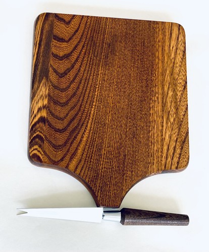 Vintage 60er geschnitztes Holz Käsebrett & Messer Set Mid Century Modern Teak Danish - Bild 3 von 6