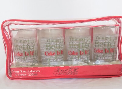 Coca Cola Anchor Hocking Coke Is It 8 oz Glasses Set In Original Case Pack of 4