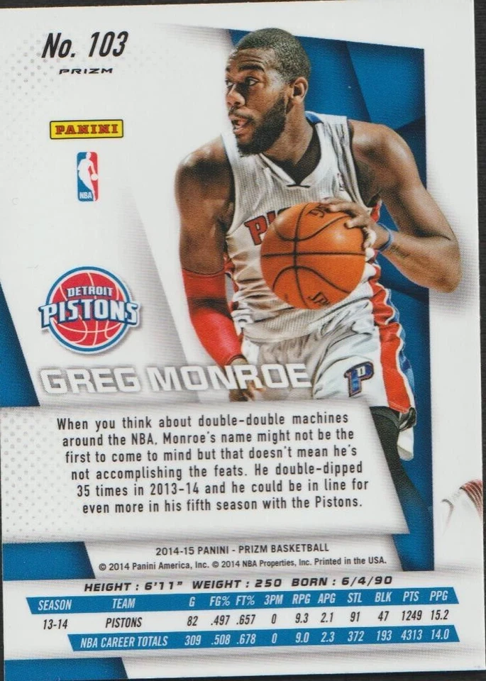 2014-15 Panini Prizm Greg Monroe Yellow Red Mosaic - Image 2 of 2