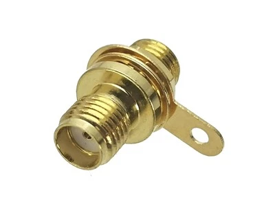 SMA Female Bulkhead Chassis Socket Gold With Locknut And Earth Tag