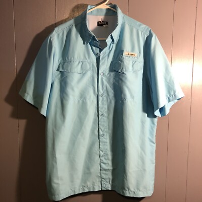 Habit Mens Short Sleeve Fishing Shirt Sail Blue Size Large 40+ Solar-Factor 