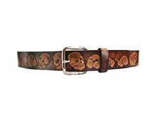 SKULL EMBOSSED BROWN GENUINE LEATHER BELT