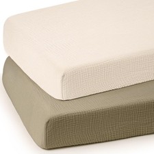 Baby Muslin Crib Sheets - Cotton Fitted Crib Sheets Neutral for Boys and Girl...