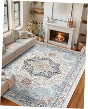 Washable Area Rug 5x7, Vintage Retro Carpet with Non-Slip Backing, Floral
