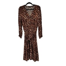 Talbots Leopard Animal Print V Neck Long Sleeve Dress Sz‎ 12 Women’s