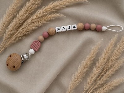 Personalisierte Schnullerkette Regenbogen Boho | mit Namen oder ohne | neutral