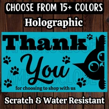 50 THANK YOU STICKERS 2.25" ENVELOPE LABELS SEALS Holographic Funny Cat Cats