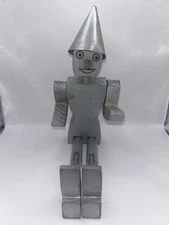 Vintage 1970s Folk Art Wooden Tin Man Figure w/ Tin Hat Wizard of Oz