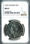 1952 Canada Silver Dollar, NGC MS 61, KM-46, Brilliant White, NWL Variant