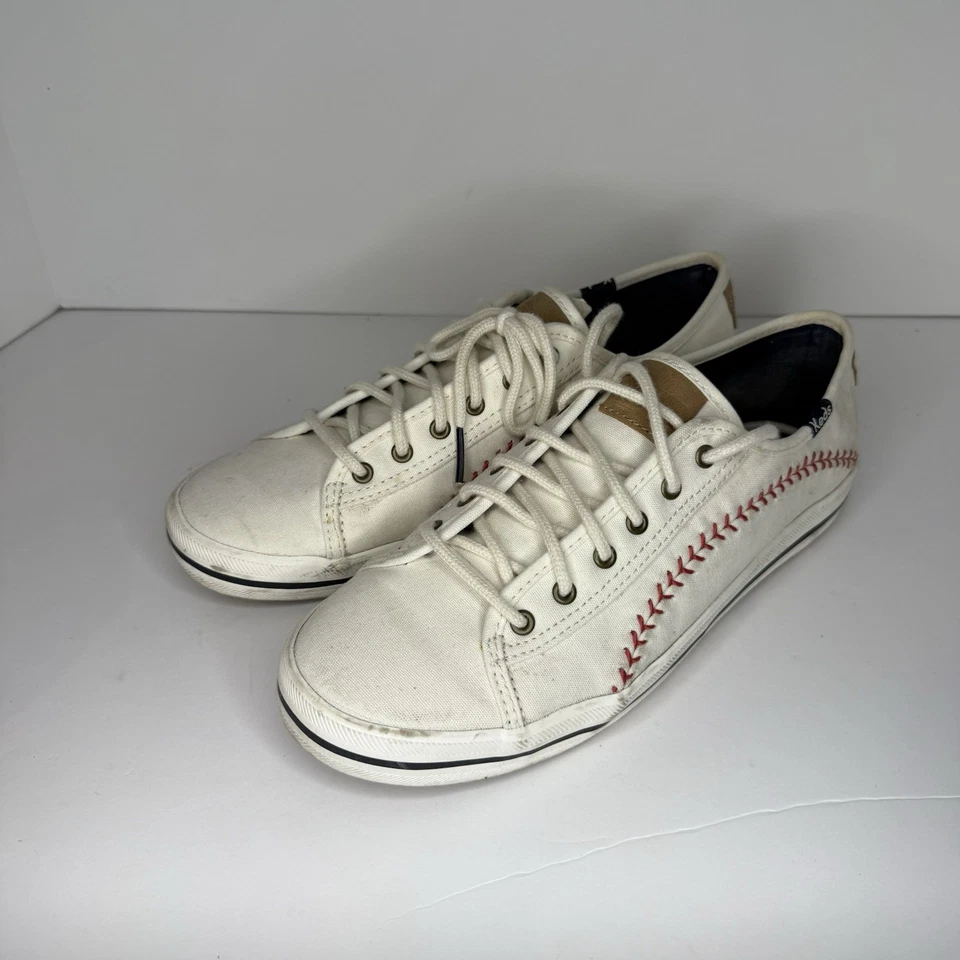 Keds Womens 8 Kickstart White Canvas Red Stitch Baseball Lace Up Sneakers - Image 4 of 4