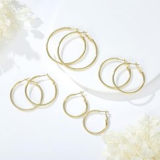 4-Pair 14K Gold-Plated Hoop Earrings Set for Women - Brand New, FREE SHIPPING