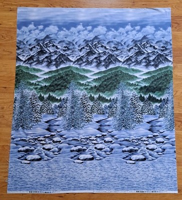 1 Yard Mountain Snowy Scenic Landscape Panel Hoffman 100% Cotton Sewing Fabric 
