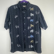 Vintage Tropical Shirt Mens Large Silk Blend Embroidered Hawaiian Exotic Tiki