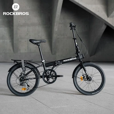 ROCKBROS SKN 20"7 Speed Folding Bike,Steel Frame Disc Brake with Rear Rack Black - Image 1 of 4