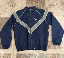 SKILCRAFT US Air Force Full-Zip Hooded Track Jacket windbreaker Navy Blue Large