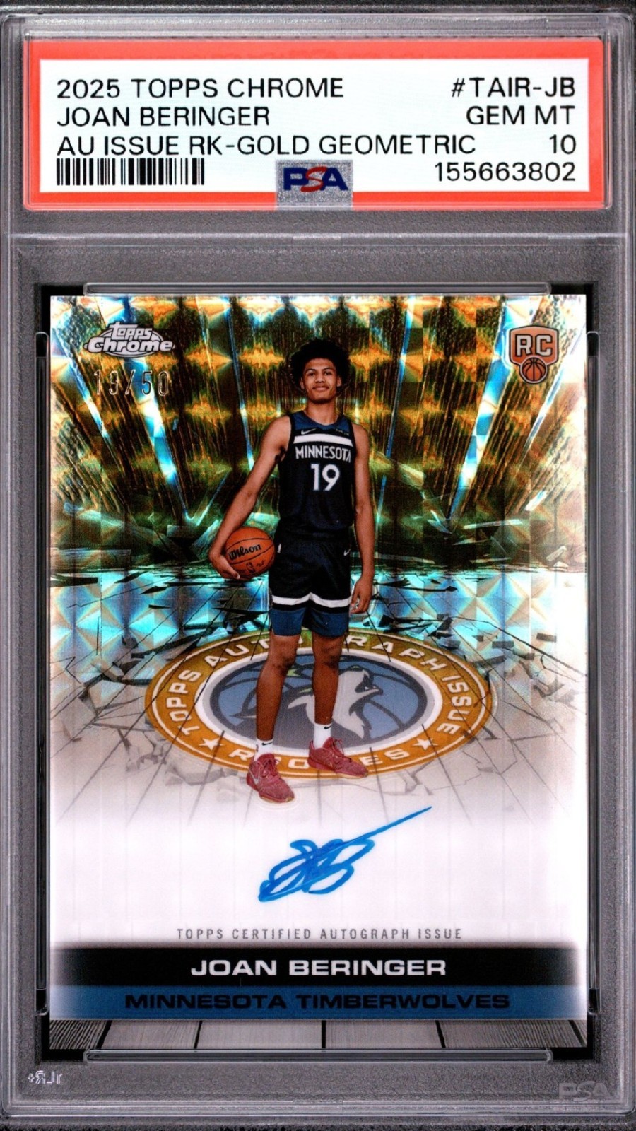 2025-26 Topps Chrome PSA 10 Joan Beringer /50 Gold Geometric Rookie Auto RC Jrsy