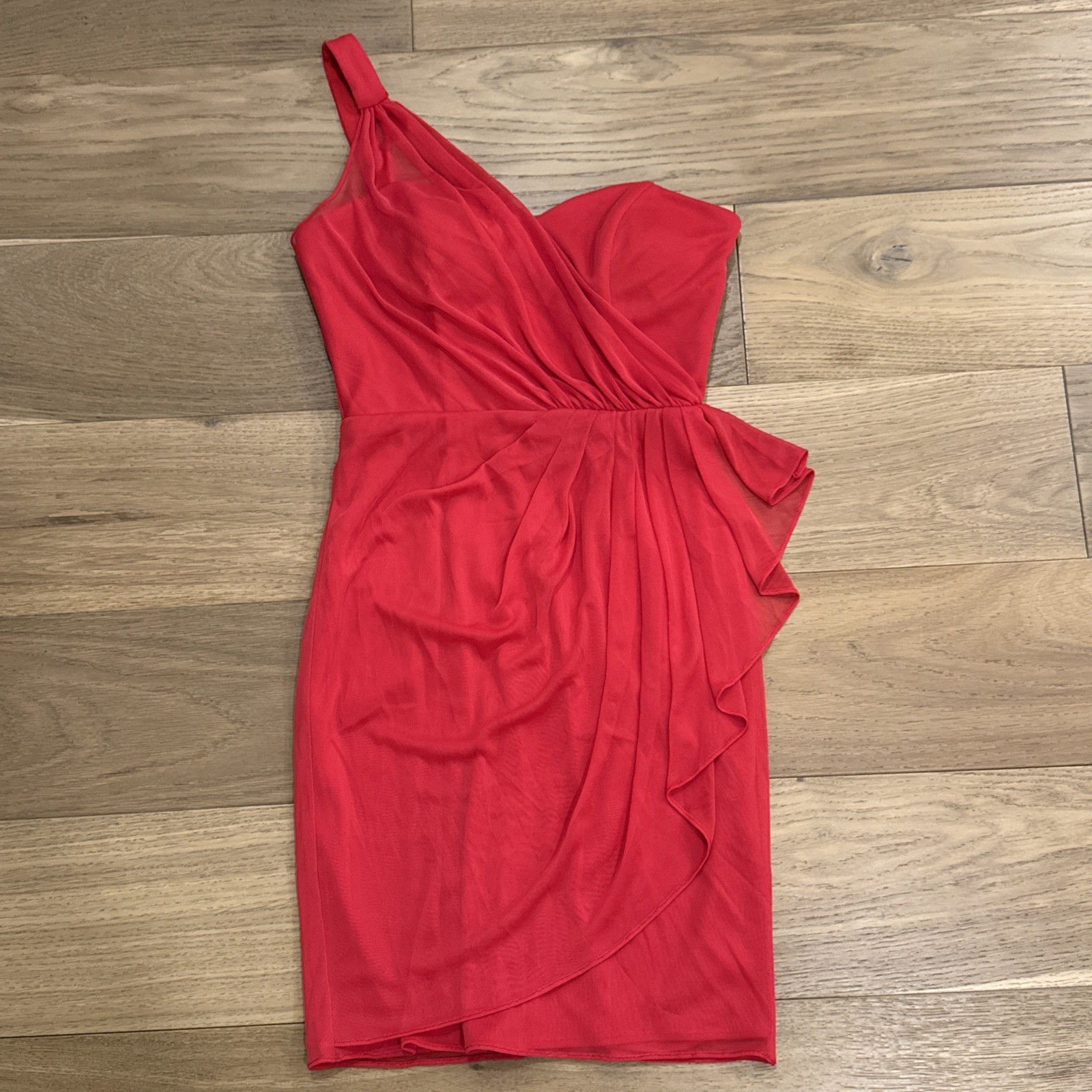 Cache Red One Shoulder Bodycon Dress Ruched Cocktail Party USA Made Size 4