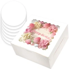 10x10x5 Cake Box 4 Sets White Cake Box with Window ＆ 4 Sets 10" White Cake Ro...