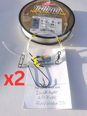 2x 2 Hook flapper sea fishing rigs - Fluorocarbon snoods - Koike 2/0 hooks
