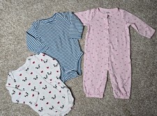 Baby Girl 6 Month One Piece Long Sleeve Bodysuits Lot Of 3