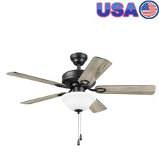 44" Classic Indoor Ceiling Fan with Light 5 Blades Pull Chains Reverse Airflow