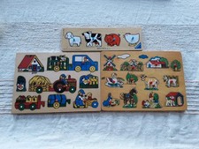 Holzpuzzle, Setzpuzzle Ravensburger bzw. Eichhorn, Bauernhof, Vintage 