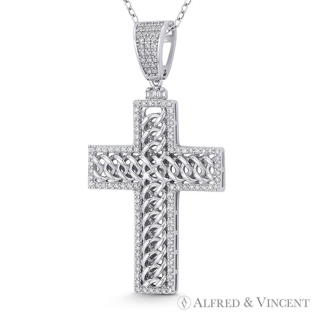 Large Latin Crucifix Cross Cubic Zirconia CZ 925 Sterling Silver ...