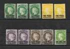 ST HELENA 1184-90 LOT OF 10 QV SURCHARGED 6d OVERPRINTS ½d TO 1s MINT
